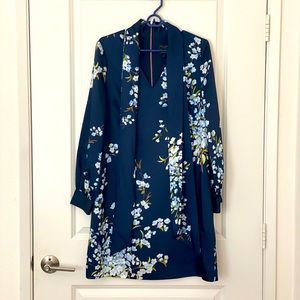 Ted Baker Elegant Navy Floral Dress with Neck Tie